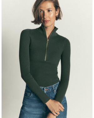 Boden Zelda Half-Zip Ribbed Jumper - Green