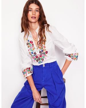 Boden Embroidered Cotton Top- Embroidery - White