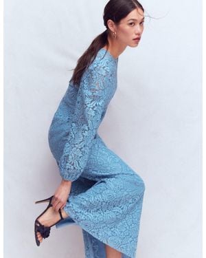 Boden High Neck Lace Dress - Blue