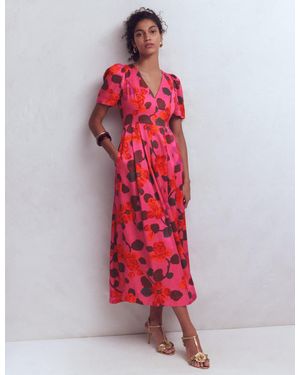 Boden Pleat V-Neck Dress - Red