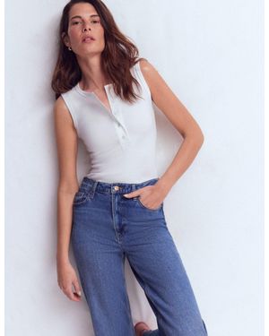 Boden Woven Mix Ribbed Henley Top Vest - Blue