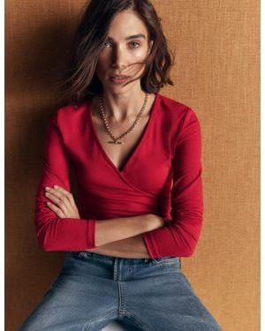 Boden Ruched Long Sleeve Wrap Top - Red