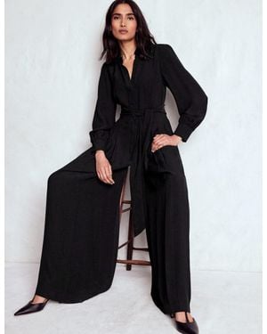 Boden Button Up Palazzo Jumpsuit - Black