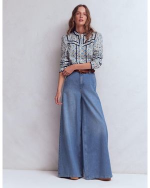 Boden High Rise Palazzo Jeans - Blue