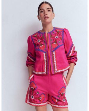 Boden Bestickte Leinenshorts - Pink