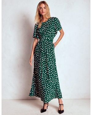 Boden Yoke Panel Maxi Dress-Emerald Night, Painted Dot - Green