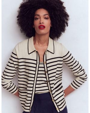 Boden Liz Knitted Collared Cardigan - White