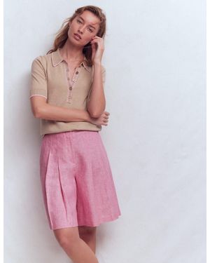 Boden Highbury Pleated Linen Shorts - Red