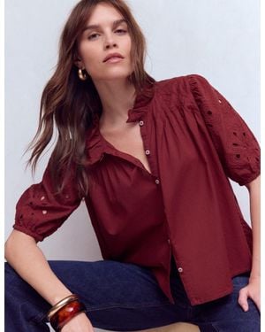 Boden Cutwork Puff Sleeve Top - Red