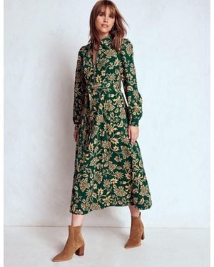 Boden Adelaide Zip Cord Midi Dress-Emerald Night, Elaborate Vine - Green