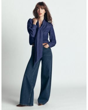 Boden Clara Tie Neck Denim Top - Blue