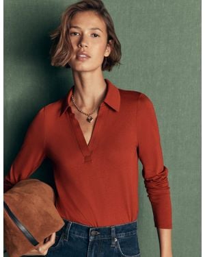 Boden Supersoft Open Collar Shirt - Red