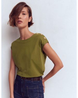 Boden Button Detail T-Shirt - Green