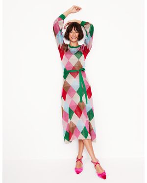 Boden Crew Metallic Jacquard Dressmulti, Argyle - Red