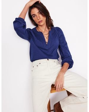 Boden Ava Long Sleeve Trim Top - Blue
