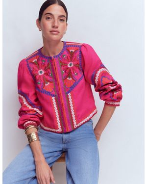 Boden Embroidered Linen Jacket - Natural