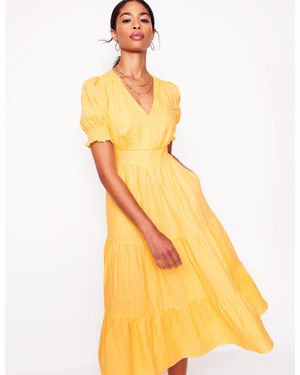 Boden Anna Linen Tiered Midi Dress - Yellow