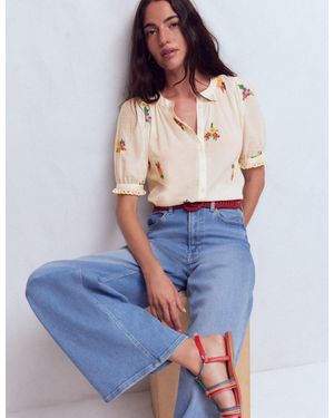 Boden Camille Embroidered Cotton Top - Natural
