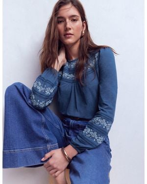 Boden Rosie Embroidered Jersey Top - Blue