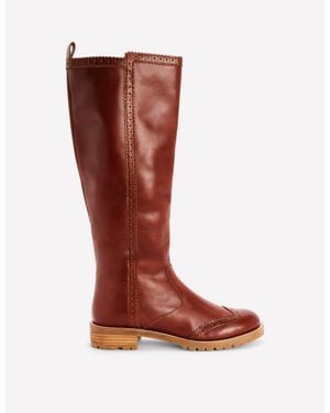 Boden Brogue Detail Knee Boots - Brown