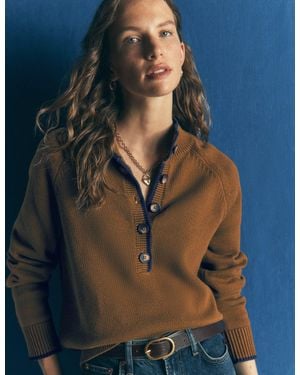 Boden Lara Cotton Button Neck Jumper - Blue