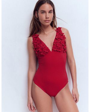 Boden Flower Appliqué Swimsuit-Bullfight, Applique - Red