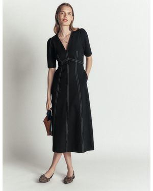 Boden Puff Sleeve Ponte Midi Dress - Black