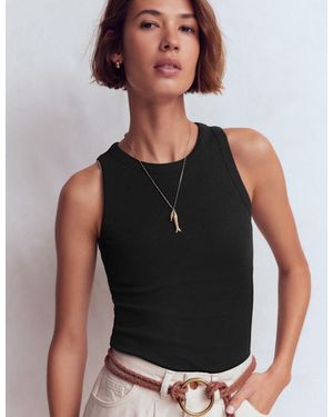 Boden Ribbed Cotton Vest Top - Black