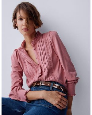 Boden Lace Detail Jersey Shirt - Red