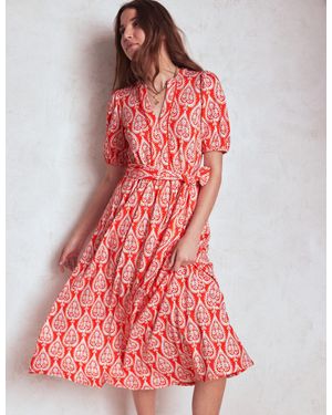 Boden Sofia Trim Jersey Midi Dress Firecracker, Ornate Geo - Blue