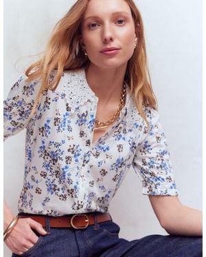 Boden Nessa Broderie Collar Blouse - Blue
