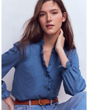Boden Emily Pom Trim Ruffle Shirt - Blue
