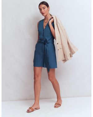 Boden Laura V-Neck Linen Playsuit - Blue
