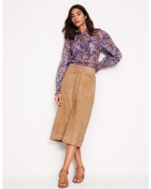 Boden Aline Suede Midi Skirt - Natural