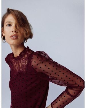 Boden Tulle Yoke Embroidered Top