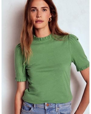 Boden Supersoft Frill Detail T-Shirt - Green