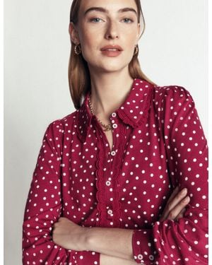 Boden Lace Frill Blouse - Red