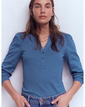 Boden Supersoft Open Neck Henley - Blue