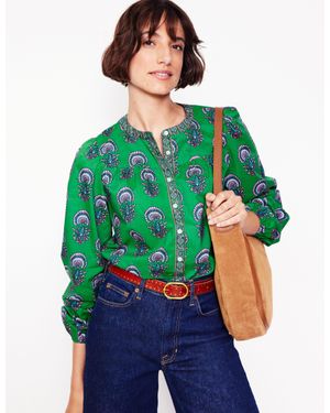 Boden Savannah Cotton Blouse-Rich Emerald, Passion Bud - Green