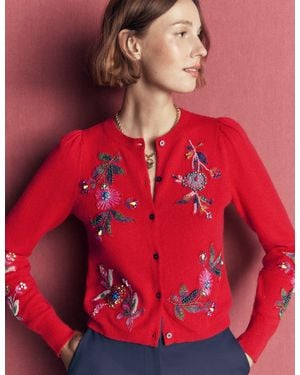 Boden Ria Embellished Knit Cardigan - Red