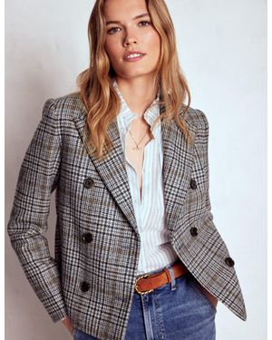 Boden Boxy Double Breasted Blazer- And Prince Of Wales - Grey