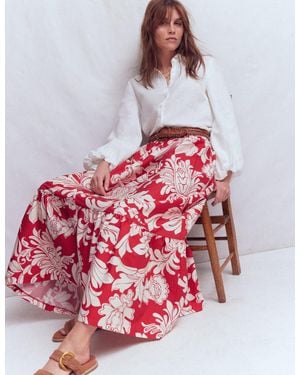 Boden Abigail Poplin Maxi Skirt-Salsa, Delicate Blossom - Red