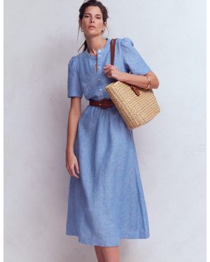 Boden Ivy Button Linen Midi Dress - Blue