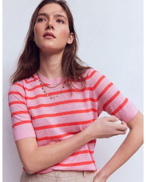 Boden Agnes Linen Button T-Shirt - Pink