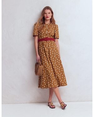 Boden Ivy Placket Cotton Midi Dress - Brown
