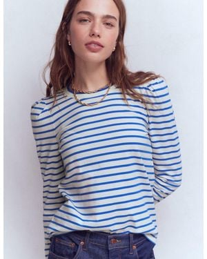 Boden Pleat Sleeve Stripe Top - Blue