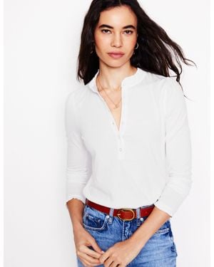 Boden Supersoft Frill Henley Top - White