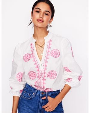 Boden Embroidered Cotton Top- Embroidery - White