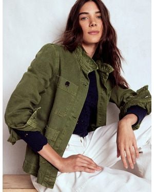 Boden Cotton Frill Collar Jacket - Green