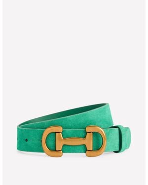 Boden Iris Snaffle-Trim Leather Belt - Green
